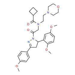 ChemSpider 2D Image | N-{2-[5-(2,5-Dimethoxyphenyl)-3-(4-methoxyphenyl)-4,5-dihydro-1H-pyrazol-1-yl]-2-oxoethyl}-N-[2-(4-morpholinyl)ethyl]cyclobutanecarboxamide | C31H40N4O6