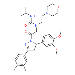 ChemSpider 2D Image | 1-{2-[5-(3,4-Dimethoxyphenyl)-3-(3,4-dimethylphenyl)-4,5-dihydro-1H-pyrazol-1-yl]-2-oxoethyl}-3-isopropyl-1-[2-(4-morpholinyl)ethyl]urea | C31H43N5O5