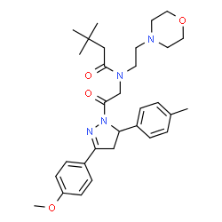 ChemSpider 2D Image | N-{2-[3-(4-Methoxyphenyl)-5-(4-methylphenyl)-4,5-dihydro-1H-pyrazol-1-yl]-2-oxoethyl}-3,3-dimethyl-N-[2-(4-morpholinyl)ethyl]butanamide | C31H42N4O4