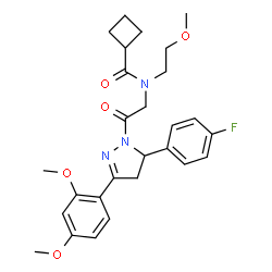 ChemSpider 2D Image | N-{2-[3-(2,4-Dimethoxyphenyl)-5-(4-fluorophenyl)-4,5-dihydro-1H-pyrazol-1-yl]-2-oxoethyl}-N-(2-methoxyethyl)cyclobutanecarboxamide | C27H32FN3O5