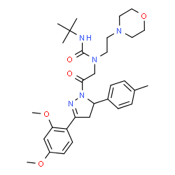 ChemSpider 2D Image | 1-{2-[3-(2,4-Dimethoxyphenyl)-5-(4-methylphenyl)-4,5-dihydro-1H-pyrazol-1-yl]-2-oxoethyl}-3-(2-methyl-2-propanyl)-1-[2-(4-morpholinyl)ethyl]urea | C31H43N5O5