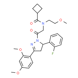 ChemSpider 2D Image | N-{2-[3-(2,4-Dimethoxyphenyl)-5-(2-fluorophenyl)-4,5-dihydro-1H-pyrazol-1-yl]-2-oxoethyl}-N-(2-methoxyethyl)cyclobutanecarboxamide | C27H32FN3O5
