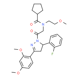ChemSpider 2D Image | N-{2-[3-(2,4-Dimethoxyphenyl)-5-(2-fluorophenyl)-4,5-dihydro-1H-pyrazol-1-yl]-2-oxoethyl}-N-(2-methoxyethyl)cyclopentanecarboxamide | C28H34FN3O5