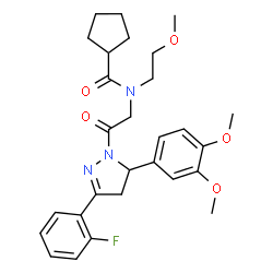 ChemSpider 2D Image | N-{2-[5-(3,4-Dimethoxyphenyl)-3-(2-fluorophenyl)-4,5-dihydro-1H-pyrazol-1-yl]-2-oxoethyl}-N-(2-methoxyethyl)cyclopentanecarboxamide | C28H34FN3O5