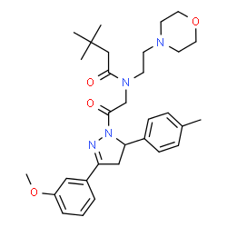 ChemSpider 2D Image | N-{2-[3-(3-Methoxyphenyl)-5-(4-methylphenyl)-4,5-dihydro-1H-pyrazol-1-yl]-2-oxoethyl}-3,3-dimethyl-N-[2-(4-morpholinyl)ethyl]butanamide | C31H42N4O4