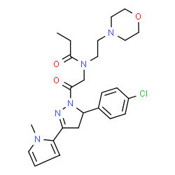 ChemSpider 2D Image | N-{2-[5-(4-Chlorophenyl)-3-(1-methyl-1H-pyrrol-2-yl)-4,5-dihydro-1H-pyrazol-1-yl]-2-oxoethyl}-N-[2-(4-morpholinyl)ethyl]propanamide | C25H32ClN5O3