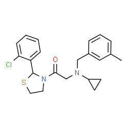 ChemSpider 2D Image | 1-[2-(2-Chlorophenyl)-1,3-thiazolidin-3-yl]-2-[cyclopropyl(3-methylbenzyl)amino]ethanone | C22H25ClN2OS