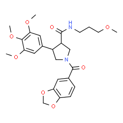 ChemSpider 2D Image | 1-(1,3-Benzodioxol-5-ylcarbonyl)-N-(3-methoxypropyl)-4-(3,4,5-trimethoxyphenyl)-3-pyrrolidinecarboxamide | C26H32N2O8