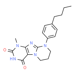 ChemSpider 2D Image | 9-(4-Butylphenyl)-1-methyl-6,7,8,9-tetrahydropyrimido[2,1-f]purine-2,4(1H,3H)-dione | C19H23N5O2