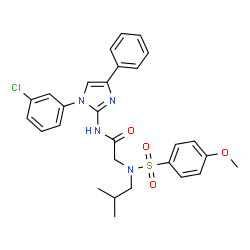 ChemSpider 2D Image | N-[1-(3-Chlorophenyl)-4-phenyl-1H-imidazol-2-yl]-N~2~-isobutyl-N~2~-[(4-methoxyphenyl)sulfonyl]glycinamide | C28H29ClN4O4S