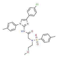 ChemSpider 2D Image | N-[4-(4-Chlorophenyl)-1-(4-methylphenyl)-1H-imidazol-2-yl]-N~2~-(2-methoxyethyl)-N~2~-[(4-methylphenyl)sulfonyl]glycinamide | C28H29ClN4O4S