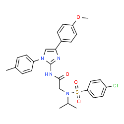 ChemSpider 2D Image | N~2~-[(4-Chlorophenyl)sulfonyl]-N~2~-isopropyl-N-[4-(4-methoxyphenyl)-1-(4-methylphenyl)-1H-imidazol-2-yl]glycinamide | C28H29ClN4O4S