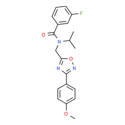 ChemSpider 2D Image | 3-Fluoro-N-isopropyl-N-{[3-(4-methoxyphenyl)-1,2,4-oxadiazol-5-yl]methyl}benzamide | C20H20FN3O3