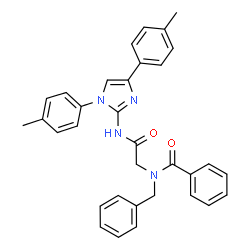 ChemSpider 2D Image | N-Benzyl-N-(2-{[1,4-bis(4-methylphenyl)-1H-imidazol-2-yl]amino}-2-oxoethyl)benzamide | C33H30N4O2