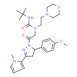 ChemSpider 2D Image | 1-{2-[5-(4-Methoxyphenyl)-3-(1-methyl-1H-pyrrol-2-yl)-4,5-dihydro-1H-pyrazol-1-yl]-2-oxoethyl}-3-(2-methyl-2-propanyl)-1-[2-(4-morpholinyl)ethyl]urea | C28H40N6O4