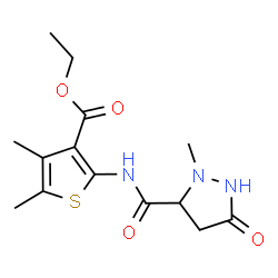 ChemSpider 2D Image | Ethyl 4,5-dimethyl-2-{[(2-methyl-5-oxo-3-pyrazolidinyl)carbonyl]amino}-3-thiophenecarboxylate | C14H19N3O4S