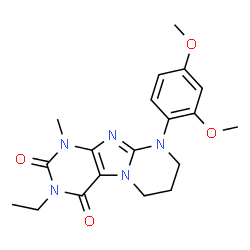 ChemSpider 2D Image | 9-(2,4-Dimethoxyphenyl)-3-ethyl-1-methyl-6,7,8,9-tetrahydropyrimido[2,1-f]purine-2,4(1H,3H)-dione | C19H23N5O4