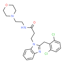 ChemSpider 2D Image | 3-[2-(2,6-Dichlorobenzyl)-1H-benzimidazol-1-yl]-N-[2-(4-morpholinyl)ethyl]propanamide | C23H26Cl2N4O2