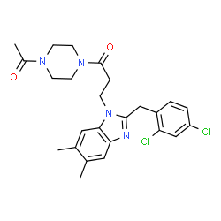 ChemSpider 2D Image | 1-(4-Acetyl-1-piperazinyl)-3-[2-(2,4-dichlorobenzyl)-5,6-dimethyl-1H-benzimidazol-1-yl]-1-propanone | C25H28Cl2N4O2