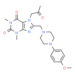ChemSpider 2D Image | 8-{[4-(4-Methoxyphenyl)-1-piperazinyl]methyl}-1,3-dimethyl-7-(2-oxopropyl)-3,7-dihydro-1H-purine-2,6-dione | C22H28N6O4