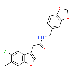 ChemSpider 2D Image | N-(1,3-Benzodioxol-5-ylmethyl)-2-(5-chloro-6-methyl-1-benzofuran-3-yl)acetamide | C19H16ClNO4