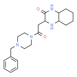 ChemSpider 2D Image | 3-[2-(4-Benzyl-1-piperazinyl)-2-oxoethyl]octahydro-2(1H)-quinoxalinone | C21H30N4O2