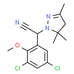 ChemSpider 2D Image | (3,5-Dichloro-2-methoxyphenyl)(3,5,5-trimethyl-4,5-dihydro-1H-pyrazol-1-yl)acetonitrile | C15H17Cl2N3O