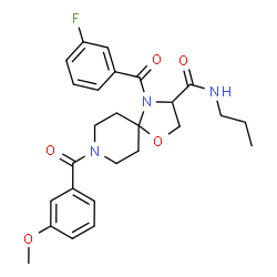 ChemSpider 2D Image | 4-(3-Fluorobenzoyl)-8-(3-methoxybenzoyl)-N-propyl-1-oxa-4,8-diazaspiro[4.5]decane-3-carboxamide | C26H30FN3O5