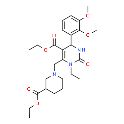 ChemSpider 2D Image | Ethyl 4-(2,3-dimethoxyphenyl)-6-{[3-(ethoxycarbonyl)-1-piperidinyl]methyl}-1-ethyl-2-oxo-1,2,3,4-tetrahydro-5-pyrimidinecarboxylate | C26H37N3O7