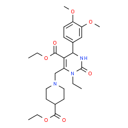 ChemSpider 2D Image | Ethyl 4-(3,4-dimethoxyphenyl)-6-{[4-(ethoxycarbonyl)-1-piperidinyl]methyl}-1-ethyl-2-oxo-1,2,3,4-tetrahydro-5-pyrimidinecarboxylate | C26H37N3O7