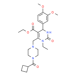ChemSpider 2D Image | Ethyl 6-{[4-(cyclobutylcarbonyl)-1-piperazinyl]methyl}-4-(3,4-dimethoxyphenyl)-1-ethyl-2-oxo-1,2,3,4-tetrahydro-5-pyrimidinecarboxylate | C27H38N4O6