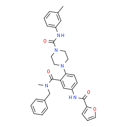 ChemSpider 2D Image | 4-{2-[Benzyl(methyl)carbamoyl]-4-(2-furoylamino)phenyl}-N-(3-methylphenyl)-1-piperazinecarboxamide | C32H33N5O4