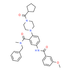 ChemSpider 2D Image | N-Benzyl-2-[4-(cyclopentylcarbonyl)-1-piperazinyl]-5-[(3-methoxybenzoyl)amino]-N-methylbenzamide | C33H38N4O4