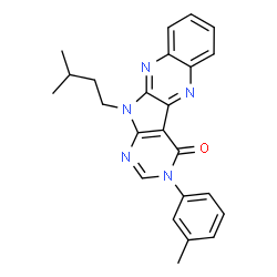 ChemSpider 2D Image | 11-(3-Methylbutyl)-3-(3-methylphenyl)-3,11-dihydro-4H-pyrimido[5',4':4,5]pyrrolo[2,3-b]quinoxalin-4-one | C24H23N5O