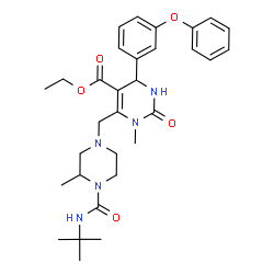 ChemSpider 2D Image | Ethyl 1-methyl-6-({3-methyl-4-[(2-methyl-2-propanyl)carbamoyl]-1-piperazinyl}methyl)-2-oxo-4-(3-phenoxyphenyl)-1,2,3,4-tetrahydro-5-pyrimidinecarboxylate | C31H41N5O5