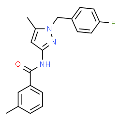 ChemSpider 2D Image | N-[1-(4-Fluorobenzyl)-5-methyl-1H-pyrazol-3-yl]-3-methylbenzamide | C19H18FN3O