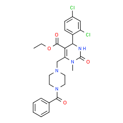 ChemSpider 2D Image | Ethyl 6-[(4-benzoyl-1-piperazinyl)methyl]-4-(2,4-dichlorophenyl)-1-methyl-2-oxo-1,2,3,4-tetrahydro-5-pyrimidinecarboxylate | C26H28Cl2N4O4