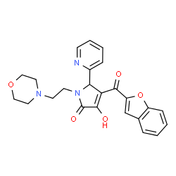 ChemSpider 2D Image | 4-(1-Benzofuran-2-ylcarbonyl)-3-hydroxy-1-[2-(4-morpholinyl)ethyl]-5-(2-pyridinyl)-1,5-dihydro-2H-pyrrol-2-one | C24H23N3O5