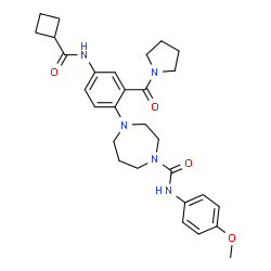 ChemSpider 2D Image | 4-{4-[(Cyclobutylcarbonyl)amino]-2-(1-pyrrolidinylcarbonyl)phenyl}-N-(4-methoxyphenyl)-1,4-diazepane-1-carboxamide | C29H37N5O4