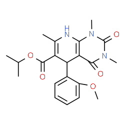 ChemSpider 2D Image | Isopropyl 5-(2-methoxyphenyl)-1,3,7-trimethyl-2,4-dioxo-1,2,3,4,5,8-hexahydropyrido[2,3-d]pyrimidine-6-carboxylate | C21H25N3O5