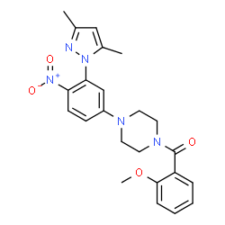 ChemSpider 2D Image | {4-[3-(3,5-Dimethyl-1H-pyrazol-1-yl)-4-nitrophenyl]-1-piperazinyl}(2-methoxyphenyl)methanone | C23H25N5O4