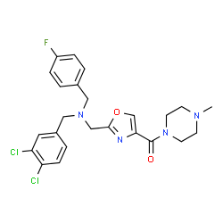 ChemSpider 2D Image | (2-{[(3,4-Dichlorobenzyl)(4-fluorobenzyl)amino]methyl}-1,3-oxazol-4-yl)(4-methyl-1-piperazinyl)methanone | C24H25Cl2FN4O2
