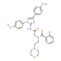 ChemSpider 2D Image | N-(2-{[1,4-Bis(4-methoxyphenyl)-1H-imidazol-2-yl]amino}-2-oxoethyl)-2-methyl-N-[2-(4-morpholinyl)ethyl]benzamide | C33H37N5O5