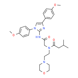 ChemSpider 2D Image | N-(2-{[1,4-Bis(4-methoxyphenyl)-1H-imidazol-2-yl]amino}-2-oxoethyl)-3-methyl-N-[2-(4-morpholinyl)ethyl]butanamide | C30H39N5O5