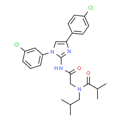 ChemSpider 2D Image | N-(2-{[1-(3-Chlorophenyl)-4-(4-chlorophenyl)-1H-imidazol-2-yl]amino}-2-oxoethyl)-N-isobutyl-2-methylpropanamide | C25H28Cl2N4O2