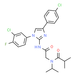 ChemSpider 2D Image | N-(2-{[1-(3-Chloro-4-fluorophenyl)-4-(4-chlorophenyl)-1H-imidazol-2-yl]amino}-2-oxoethyl)-N-isopropyl-2-methylpropanamide | C24H25Cl2FN4O2
