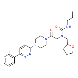 ChemSpider 2D Image | 1-(2-{4-[6-(2-Chlorophenyl)-3-pyridazinyl]-1-piperazinyl}-2-oxoethyl)-3-propyl-1-(tetrahydro-2-furanylmethyl)urea | C25H33ClN6O3