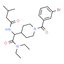 ChemSpider 2D Image | N-{1-[1-(3-Bromobenzoyl)-4-piperidinyl]-2-(diethylamino)-2-oxoethyl}-3-methylbutanamide | C23H34BrN3O3