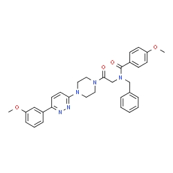 ChemSpider 2D Image | N-Benzyl-4-methoxy-N-(2-{4-[6-(3-methoxyphenyl)-3-pyridazinyl]-1-piperazinyl}-2-oxoethyl)benzamide | C32H33N5O4
