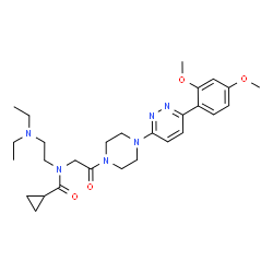 ChemSpider 2D Image | N-[2-(Diethylamino)ethyl]-N-(2-{4-[6-(2,4-dimethoxyphenyl)-3-pyridazinyl]-1-piperazinyl}-2-oxoethyl)cyclopropanecarboxamide | C28H40N6O4
